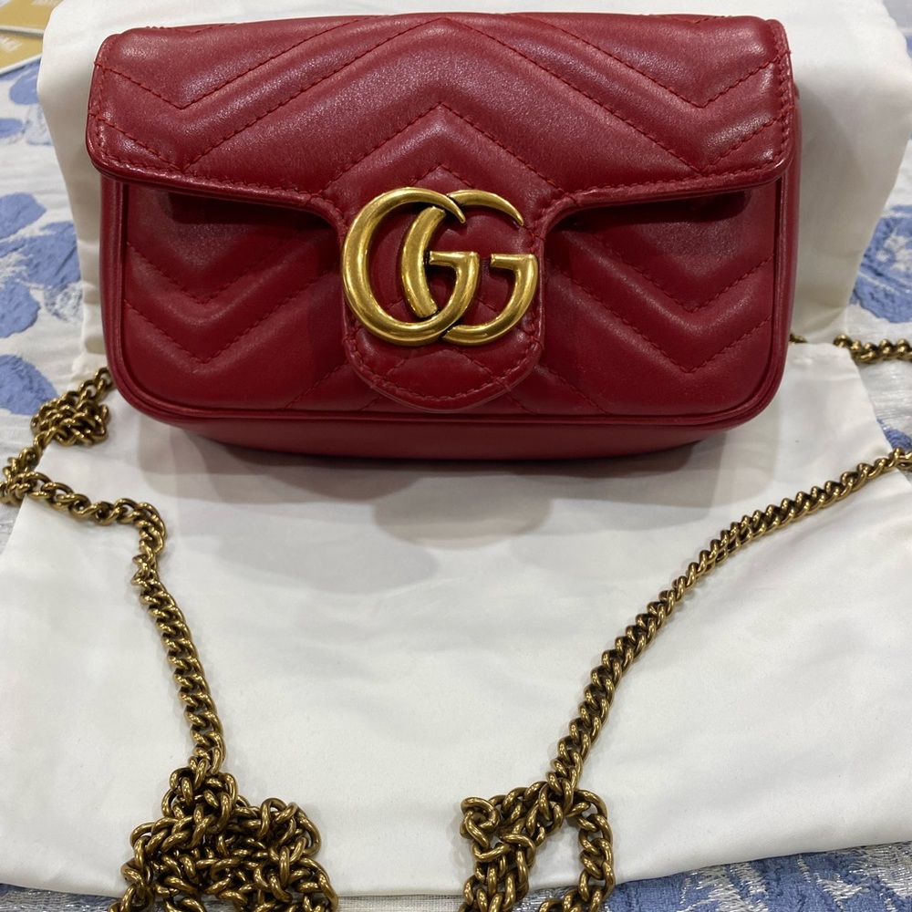 Authentic Gucci Super Mini GG Marmont in Red